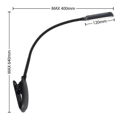 Arbejdsrum/Kontor|Bordlamper ^ PRIOS LED-klemmelampe Najari, sort, genopladeligt batteri, USB, 51 cm