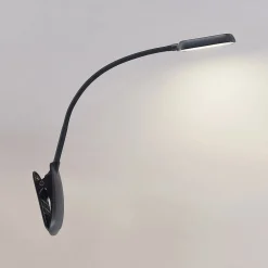 Arbejdsrum/Kontor|Bordlamper ^ PRIOS LED-klemmelampe Najari, sort, genopladeligt batteri, USB, 51 cm