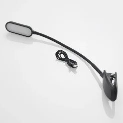Arbejdsrum/Kontor|Bordlamper ^ PRIOS LED-klemmelampe Najari, sort, genopladeligt batteri, USB, 51 cm