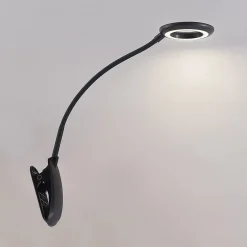 PRIOS Arbejdsrum/Kontor|Bordlamper > LED-klemmelygte Harumi, sort, genopladeligt batteri, USB, 51 cm