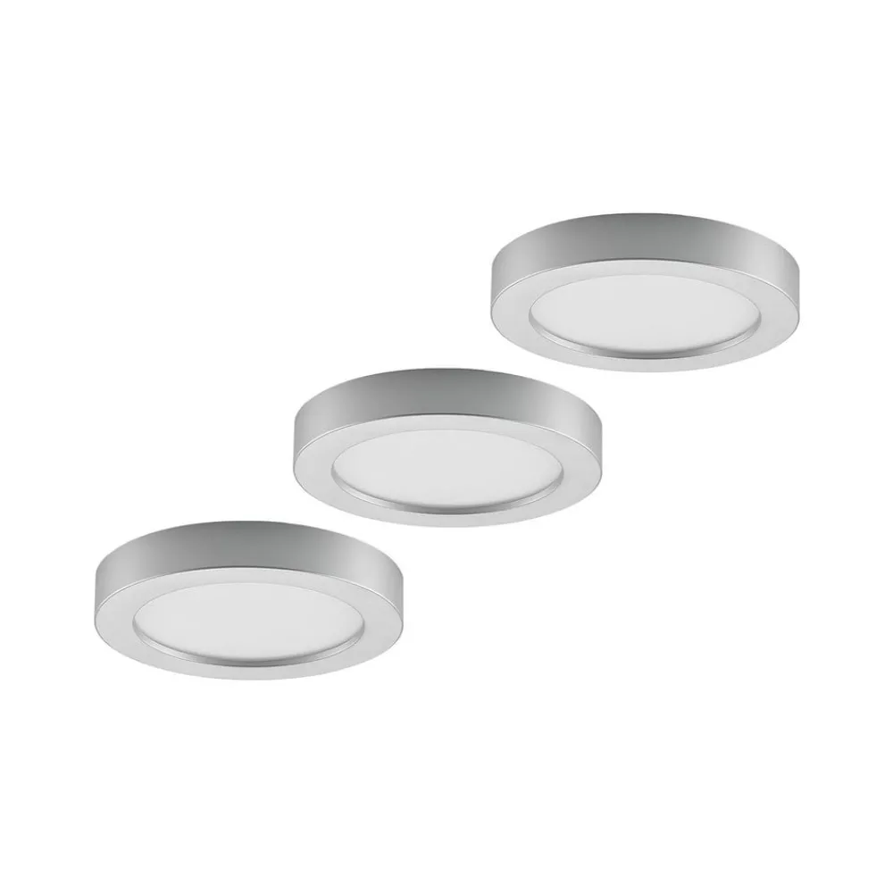 Loftlamper|Indbygningsspots ^ PRIOS LED-loftlampe Edwina, sølv, 23 cm, sæt med 3 stk