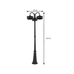 PRIOS Terrassebelysning|Gadebelysning > LED-udendørslampe Thorus, 204 cm, sort, 3 lyskilder, IP44