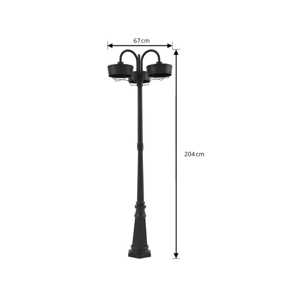 PRIOS Terrassebelysning|Gadebelysning > LED-udendørslampe Thorus, 204 cm, sort, 3 lyskilder, IP44