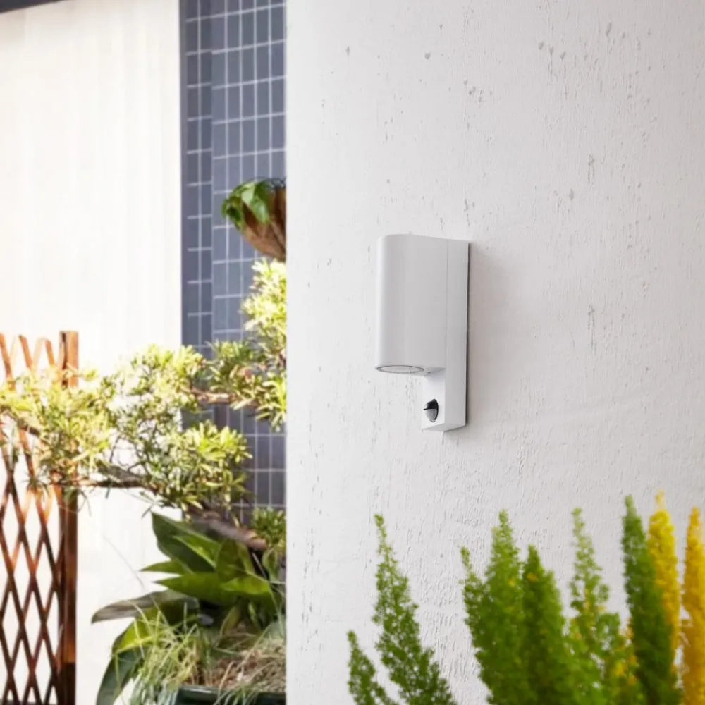 PRIOS Væglampe Med Sensor > udendørs væglampe Tetje, hvid, rund, sensor, sæt med 2 stk