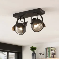 Loftlamper|Loftlamper ^ Lindby Projektør-loftspot Henega, sort med 2 lyskilder