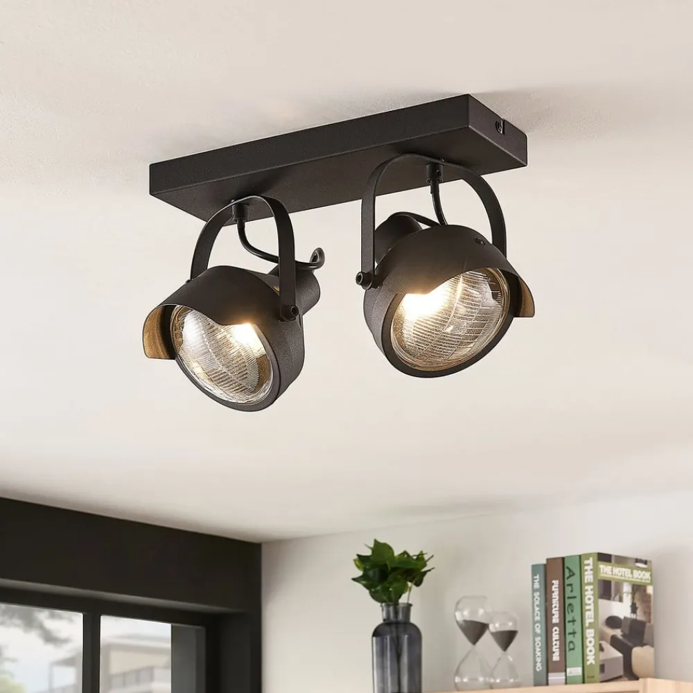 Loftlamper|Loftlamper ^ Lindby Projektør-loftspot Henega, sort med 2 lyskilder