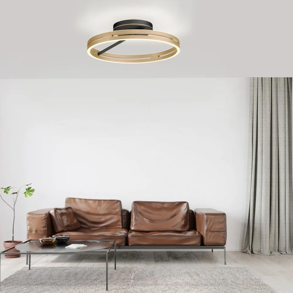Loftlamper ^ PURE LED-loftlampe Loop messing/sort metal Ø 60 cm CCT