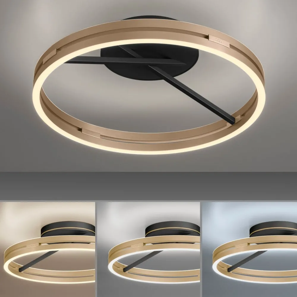 Loftlamper ^ PURE LED-loftlampe Loop messing/sort metal Ø 60 cm CCT