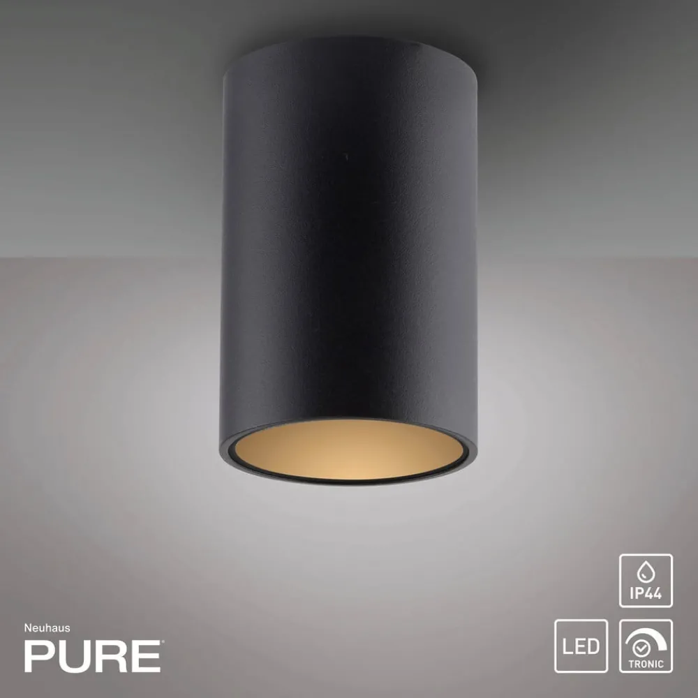 Loftlamper ^ PURE LED-loftlampe til badeværelset Point, sort Ø 6 cm, metal, IP44
