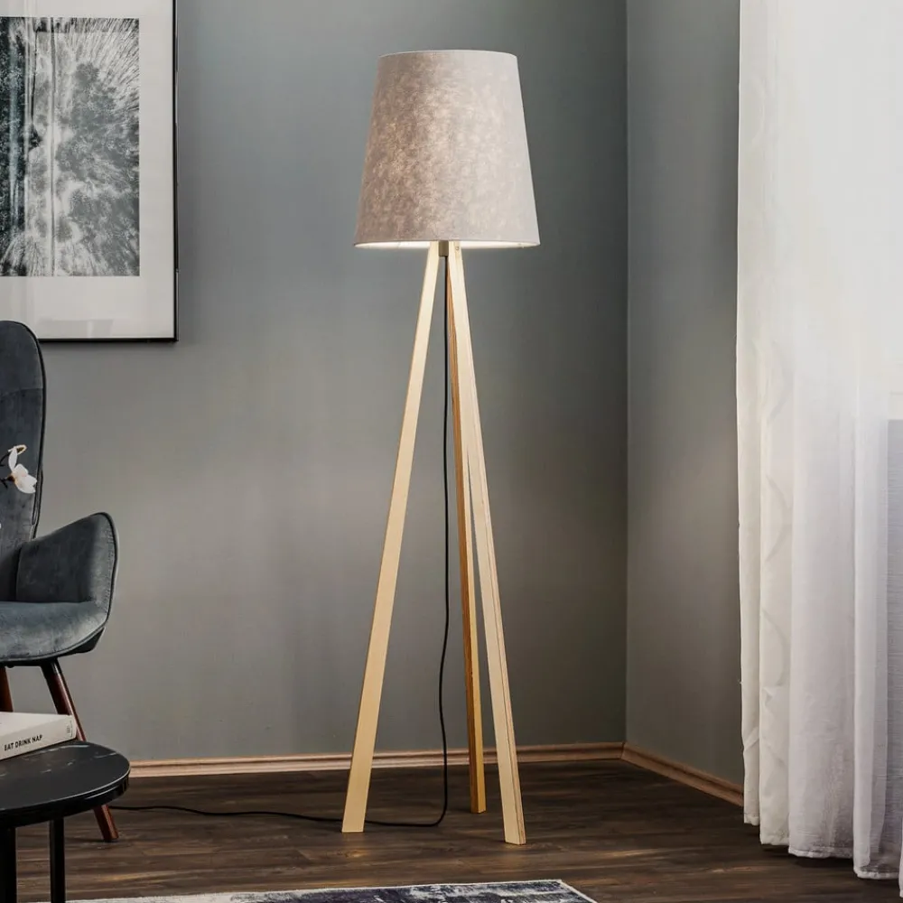 Quitani Gulvlamper|Gulvlamper > trebenet gulvlampe Jata, træ, filt, grå