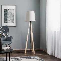 Quitani Gulvlamper|Gulvlamper > trebenet gulvlampe Jata, træ, filt, grå