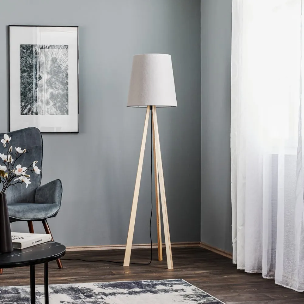 Quitani Gulvlamper|Gulvlamper > trebenet gulvlampe Jata, træ, filt, grå