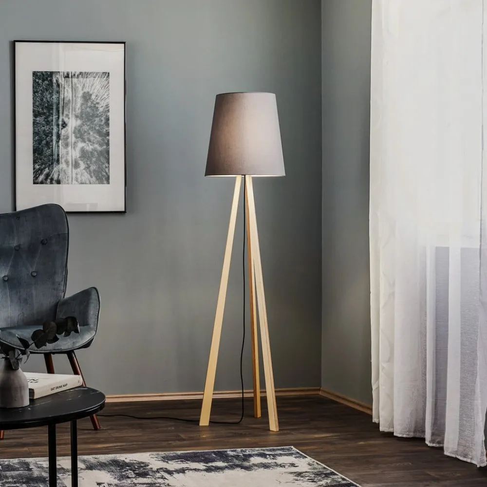 Quitani Gulvlamper|Gulvlamper > trebenet gulvlampe Jata, træ, chintz grafit