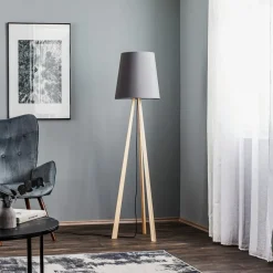 Quitani Gulvlamper|Gulvlamper > trebenet gulvlampe Jata, træ, chintz grafit