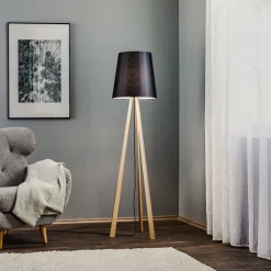 Quitani Gulvlamper|Gulvlamper > trebenet gulvlampe Jata, træchintz, sort