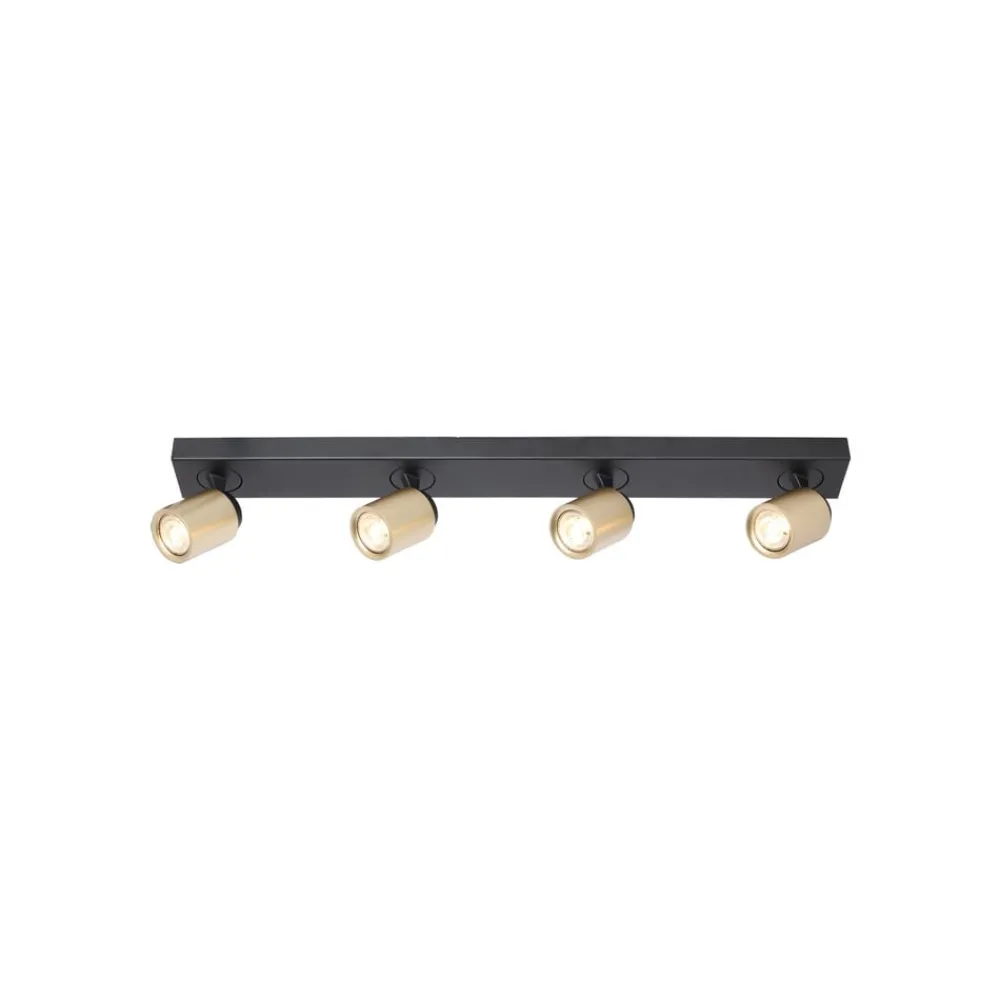 Loftlamper|Loftlamper ^ Freelight Razza loftspot, sort/guld, længde 82 cm, 4-lys.