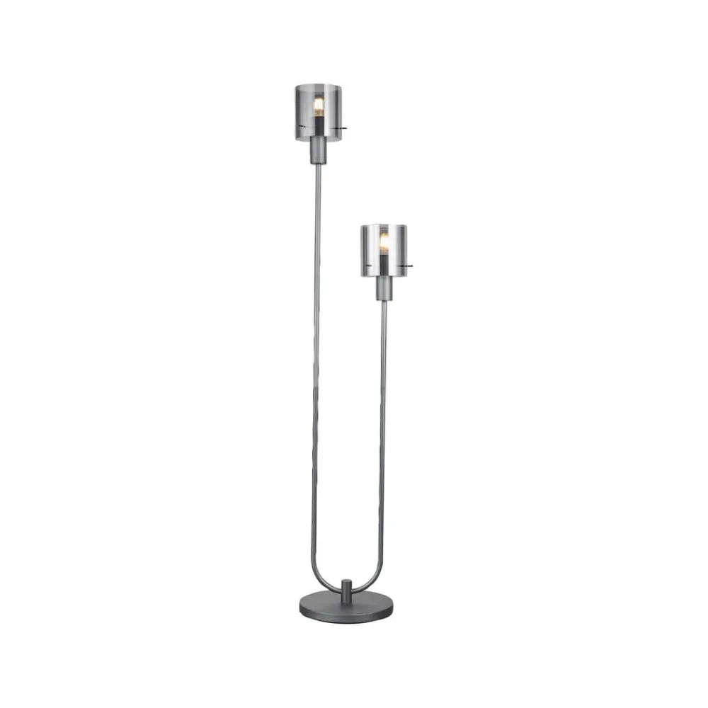 Brilliant Gulvlamper > Riffelini gulvlampe, højde 152 cm, røggrå, 2-lys, glas