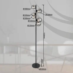 Globo Gulvlamper > Riha gulvlampe, højde 155 cm, sort/røgfarvet, 6 lyskilder.