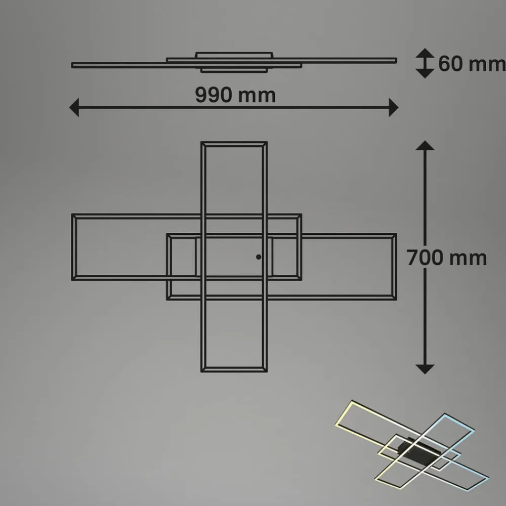 Briloner Gang|Loftlamper > Roami loftlampe, 104x71cm, sort, CCT, fjernbetjening