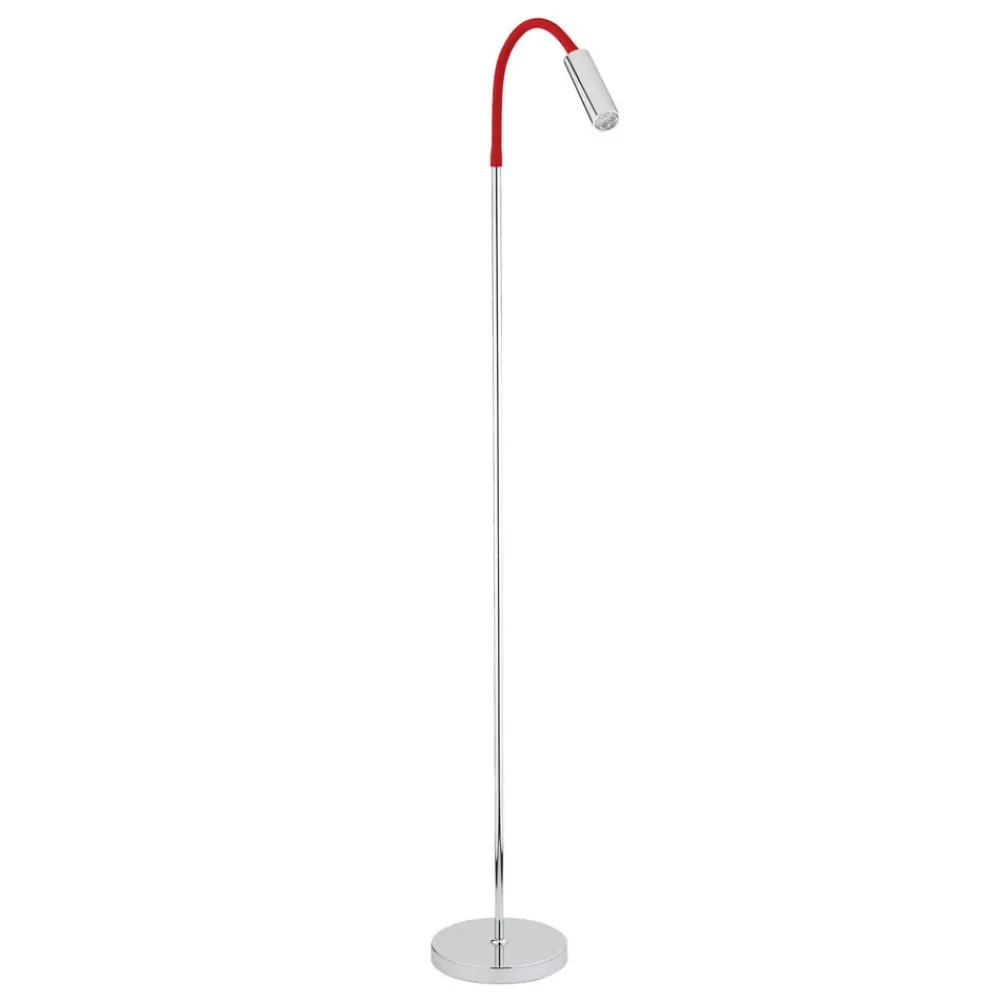 Busch Gulvlamper|Gulvlamper > Rocco LED-gulvlampe, krom, rød flexarm