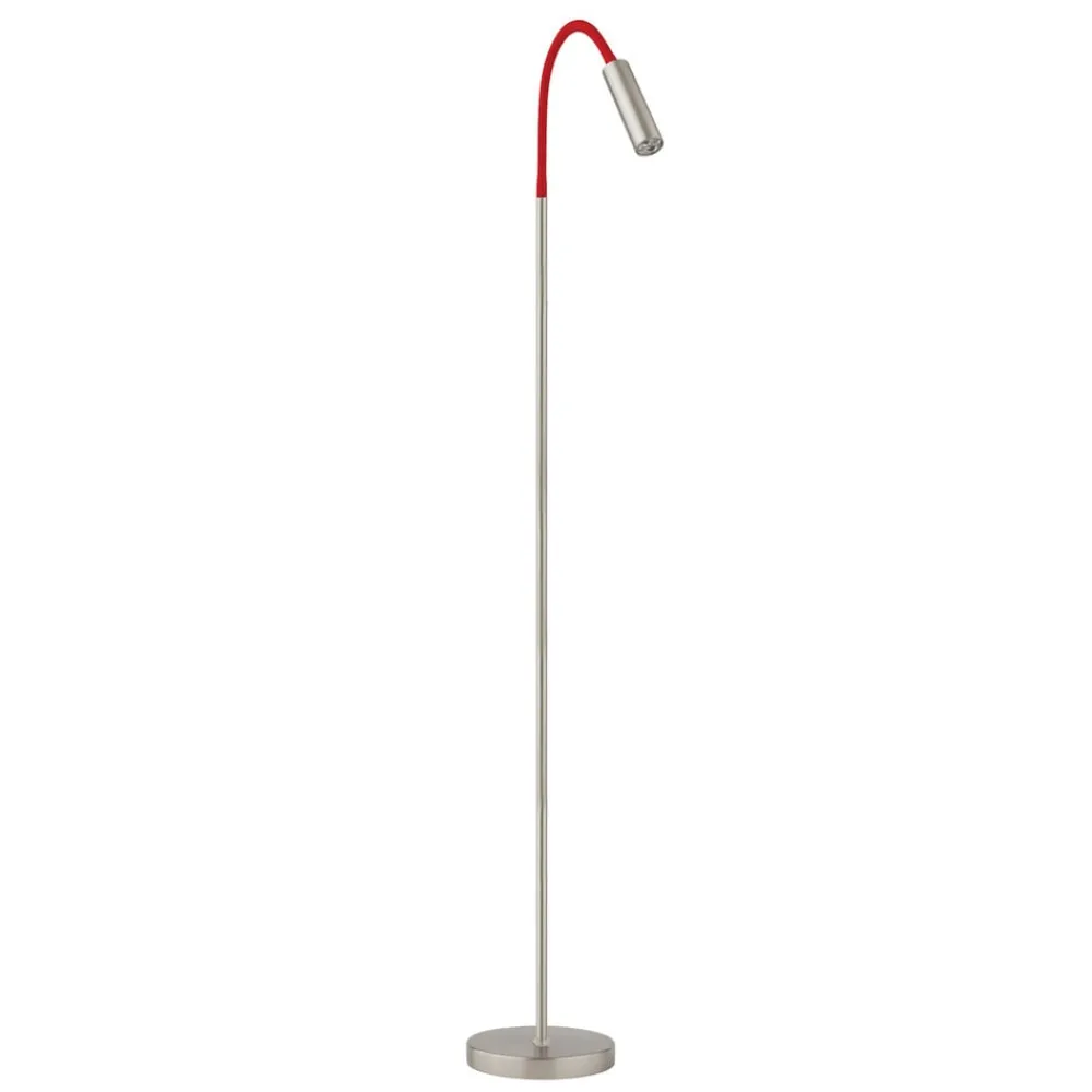 Gulvlamper|Gulvlamper ^ Busch Rocco LED-gulvlampe, mat nikkel, rød flexarm