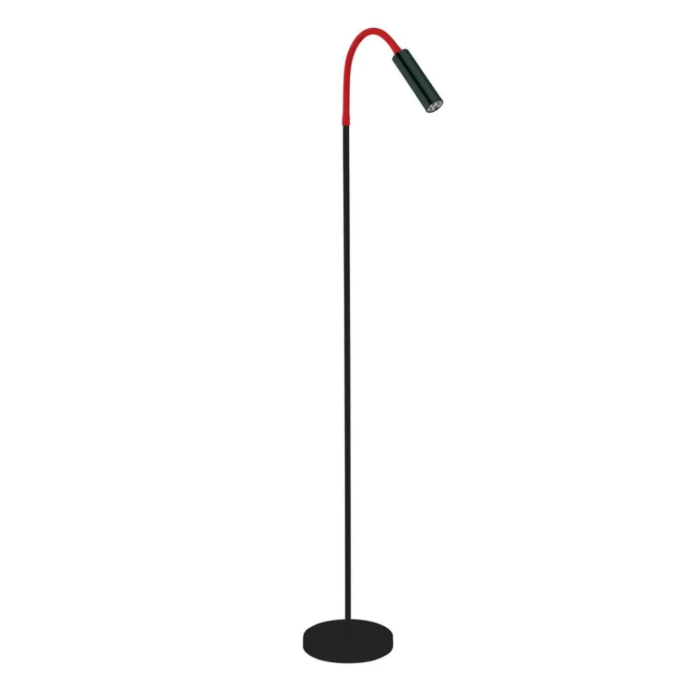 Busch Gulvlamper > Rocco LED-gulvlampe, mat sort, rød flexarm
