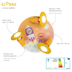 Elobra Loftlamper > Rondell Escape loftslampe, orange, tre pærer