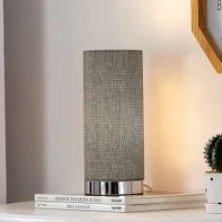 Lindby Gang|Bordlamper > Ronja grå bordlampe med kromfod