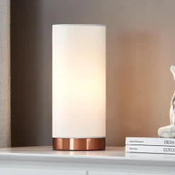 Lindby Gang|Bordlamper > Ronja hvid bordlampe med kobberfarvet fod