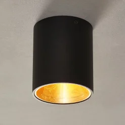 Loftlamper ^ EGLO Rund Polasso LED-loftlampe, sort-guld