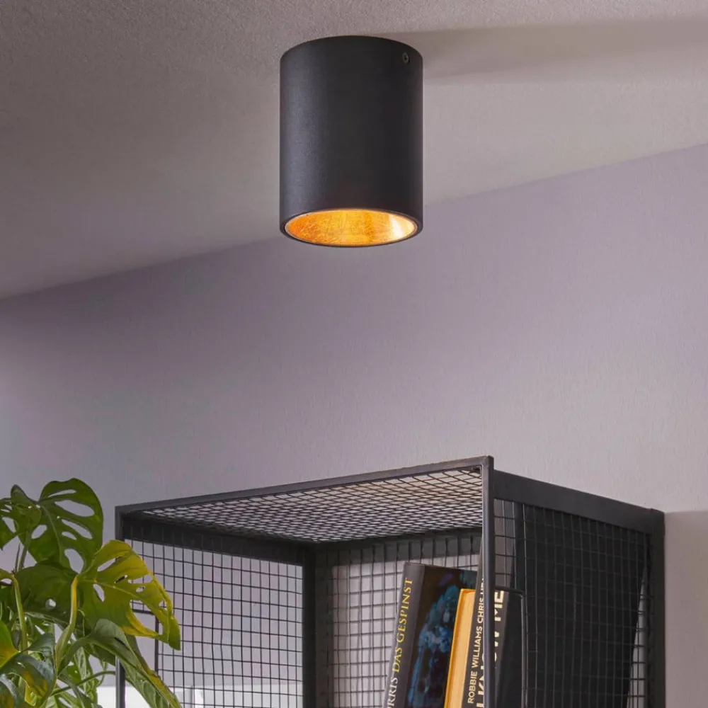 Loftlamper ^ EGLO Rund Polasso LED-loftlampe, sort-guld