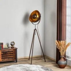 Globo Gulvlamper|Gulvlamper > Rustfarvet trebenet gulvlampe Xirena I