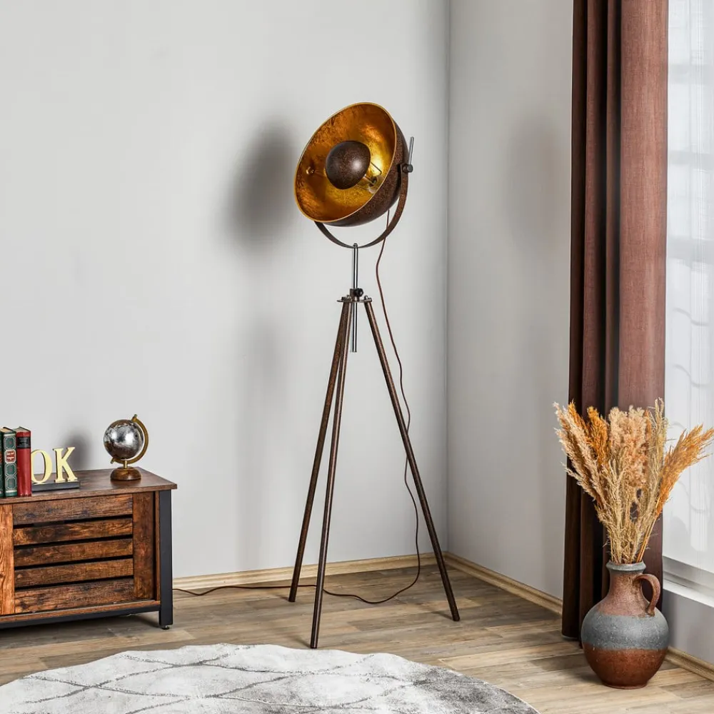 Globo Gulvlamper|Gulvlamper > Rustfarvet trebenet gulvlampe Xirena I