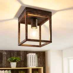 Lindby Loftlamper|Pendellamper > Rustik loftlampe Emin med metalramme