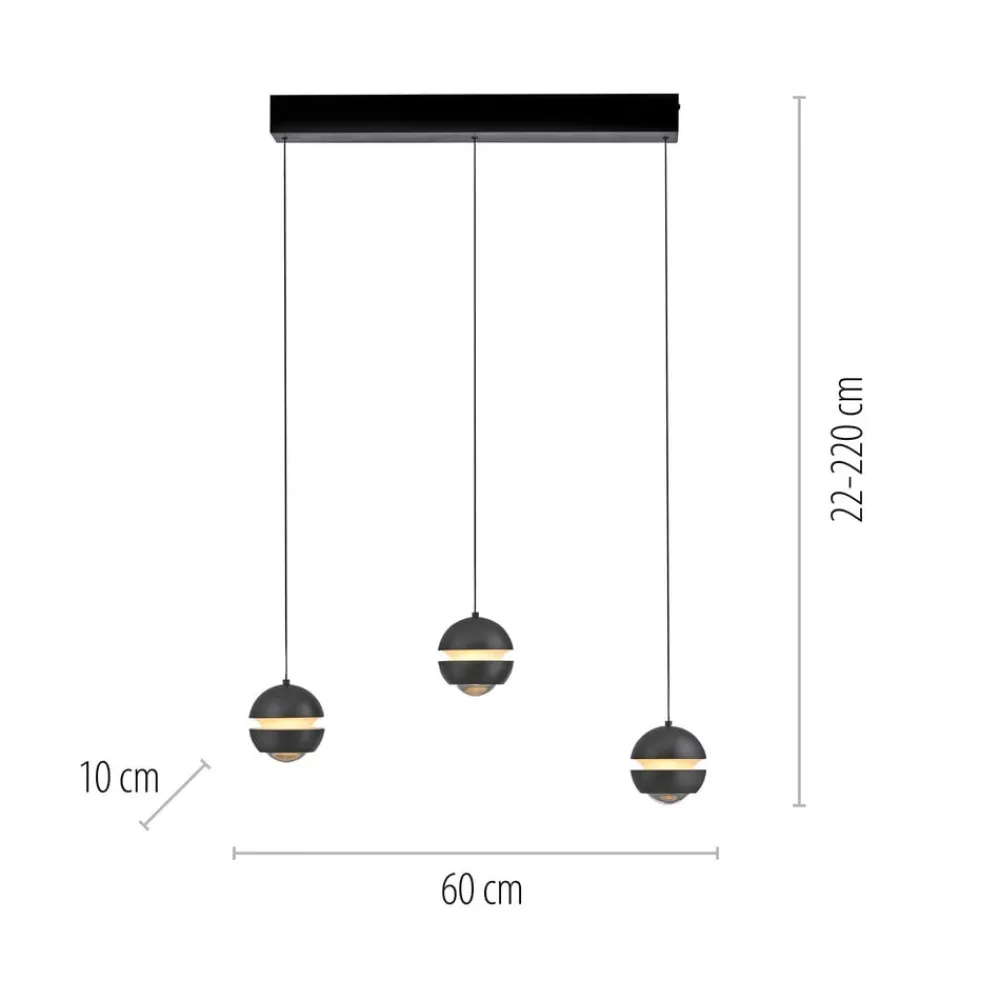 Schöner Wohnen Pendellamper > LED-hængelampe Lini sort 3 lyskilder lang 3.000K