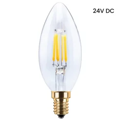 Dæmpbar Led-Pære|Filament Pære ^ SEGULA LED-kertepære 24V DC E14 3W 922 Filament dæmpbar