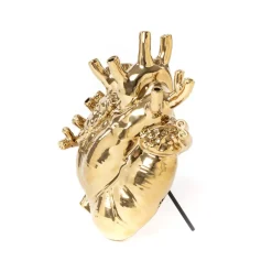 Møbel Og Interiør ^ SELETTI Love in Bloom-vase, guldfarvet, hjerteformet, porcelæn