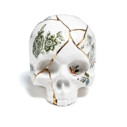 SELETTI Møbel Og Interiør > Skulptur Kintsugi Skull, hvid, porcelæn, guld