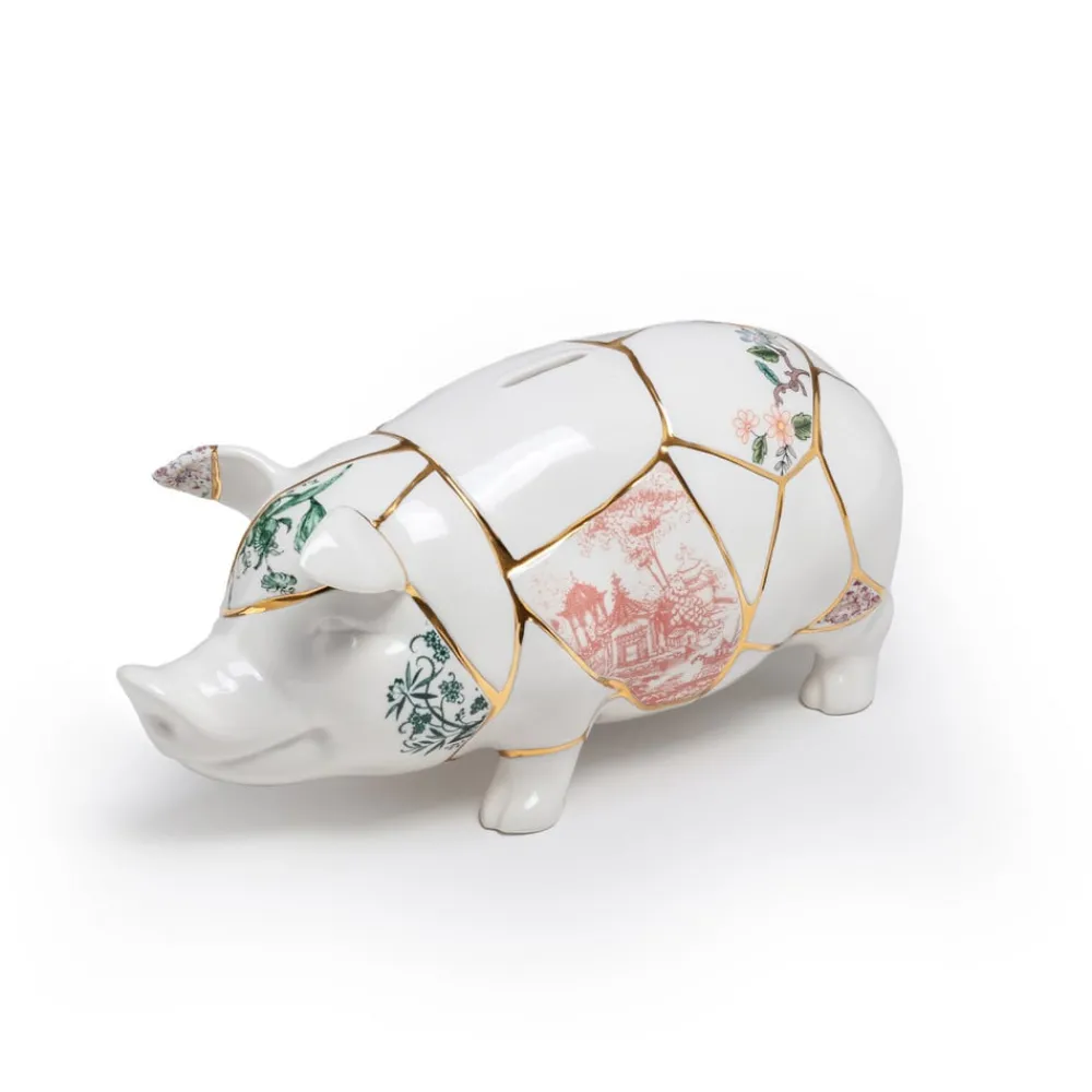 SELETTI Møbel Og Interiør > sparegris Kintsugi, hvid / farverig, porcelæn, guld