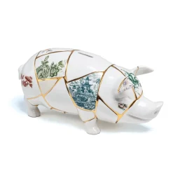 SELETTI Møbel Og Interiør > sparegris Kintsugi, hvid / farverig, porcelæn, guld