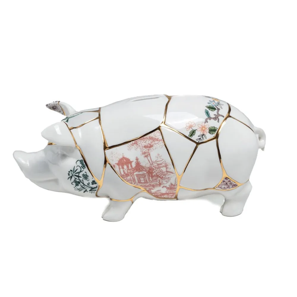 SELETTI Møbel Og Interiør > sparegris Kintsugi, hvid / farverig, porcelæn, guld