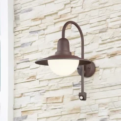 Trio Lighting Væglampe Med Sensor > Sensor-udendørs væglampe NORMAN, rust, Ø 30 cm metal/glas IP44