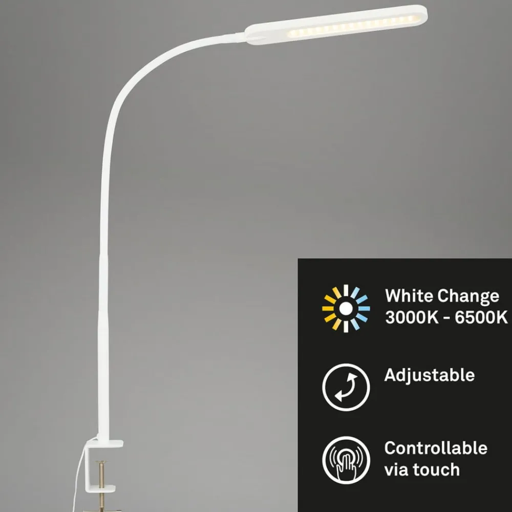 Briloner Arbejdsrum/Kontor|Bordlamper > Servo LED-klemmelampe, kan dæmpes, CCT, hvid