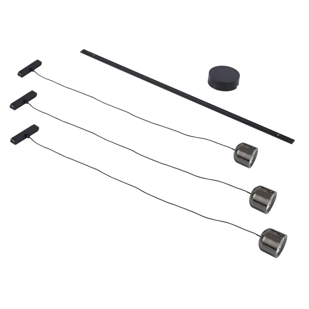 Lindby Skinnesystem > Skinne system 48V Lumaro, pendel, cylinder, 3 lyskilder, sort