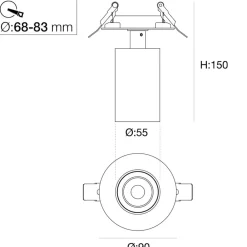 Indbygningsspots ^ The Light Group SLC LED-indbygningsspot Art, 1 lyskilde, sort, 2.700 K, aluminium