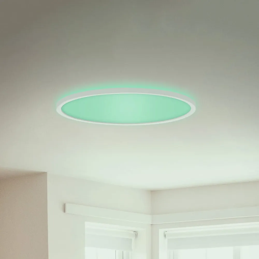 Loftlamper ^ Briloner Slim LED-panel rundt RGBW effekt Ø42cm hvidt