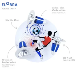 Elobra Loftlamper > Soccer loftlampe, 3 lyskilder, blå-hvid