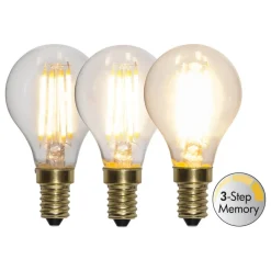 Dæmpbar Led-Pære|Filament Pære ^ STAR TRADING Soft Glow LED-pære E14 4 W 2.100 K dæmpes i 3 trin