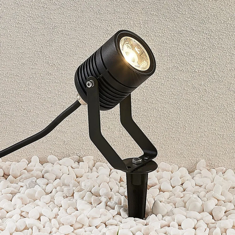 Udendørs Spot ^ Lindby Sort udendørs LED-spot Maris med jordspyd