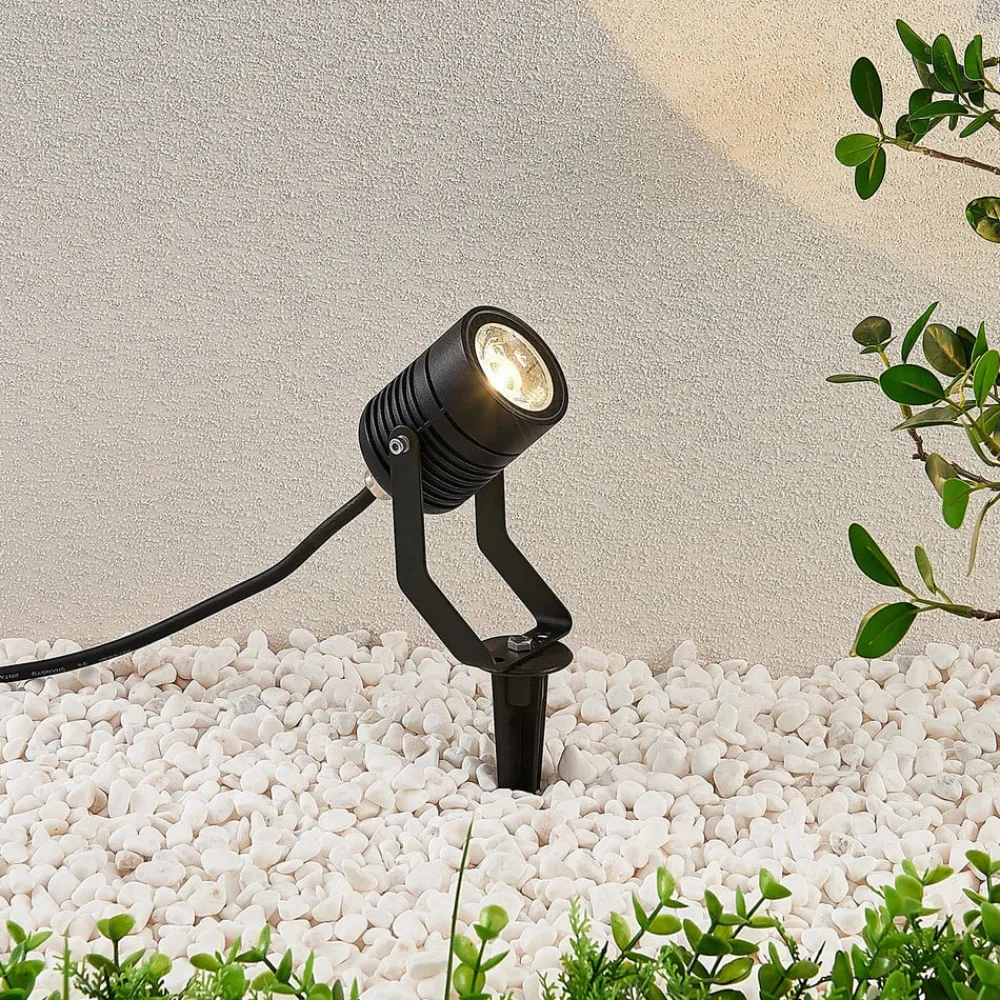 Udendørs Spot ^ Lindby Sort udendørs LED-spot Maris med jordspyd
